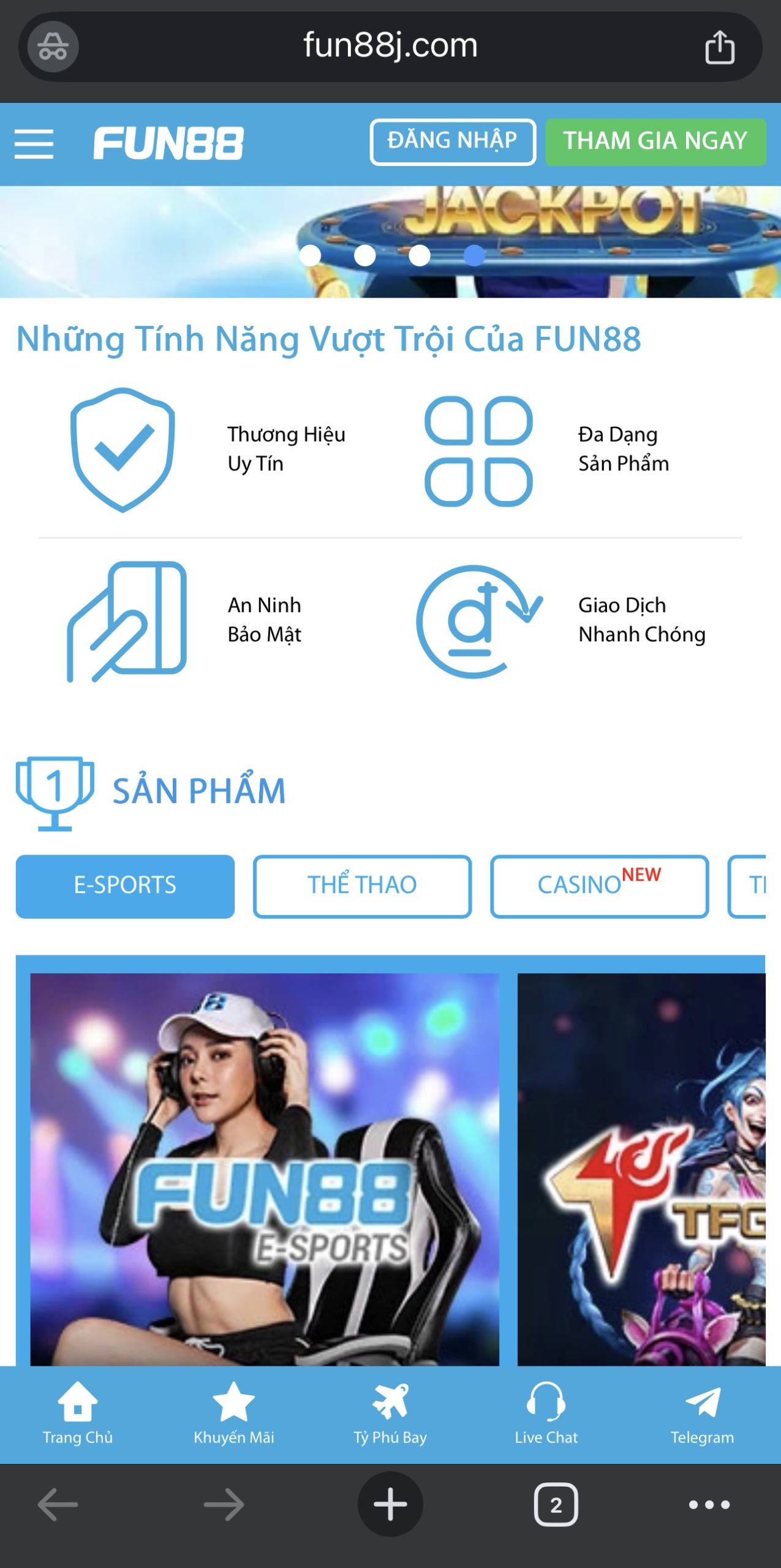 B1: Tại trang chủ fun88 bấm nút tham gia ngay